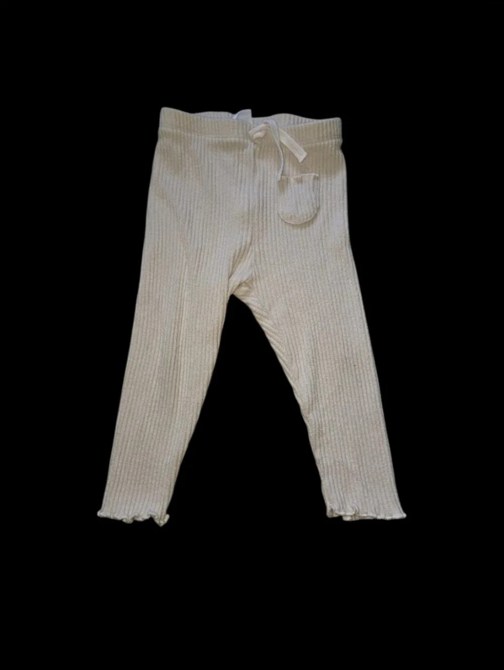 Zara Kids Ribbed Drawstring Leggings 9-12 Months Cream Ruffle Pants Infant - Picture 13 of 13